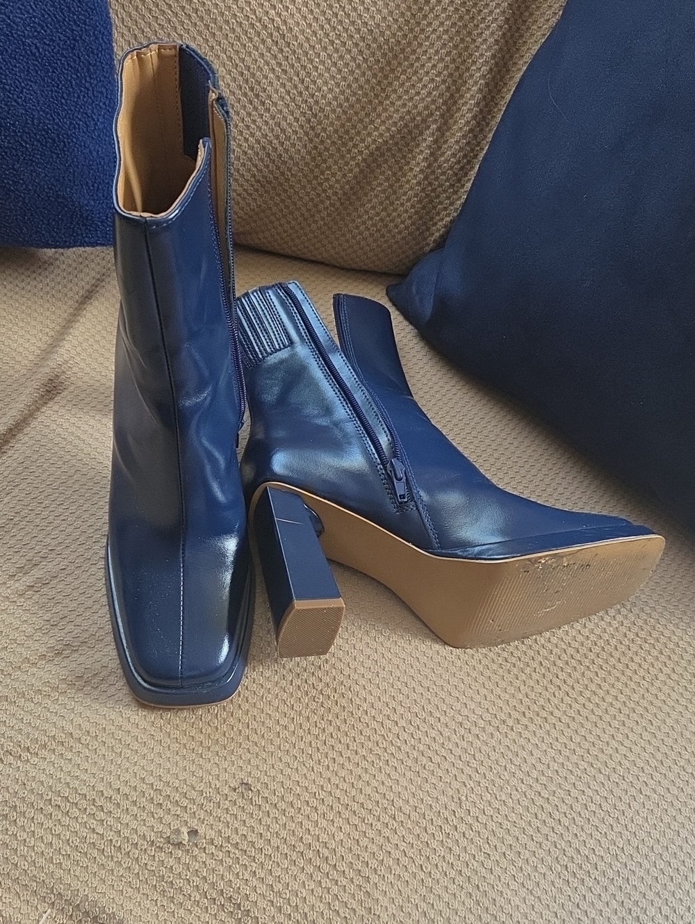 Steve Madden Navy Square-Toe Block Heel Ankle Boots